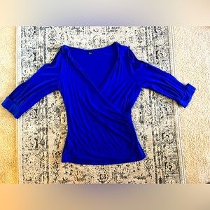 Royal blue three-quarter sleeve, cold shoulder top with opens sleevee ss L